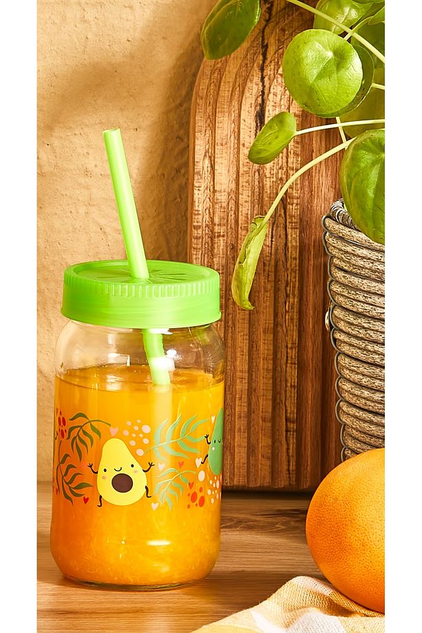 Desenli Pipetli Cam Bardak | Çocuklar İçin BPA İçermez Smoothie Süt Meyve Suyu Bardağı 370cc - 4
