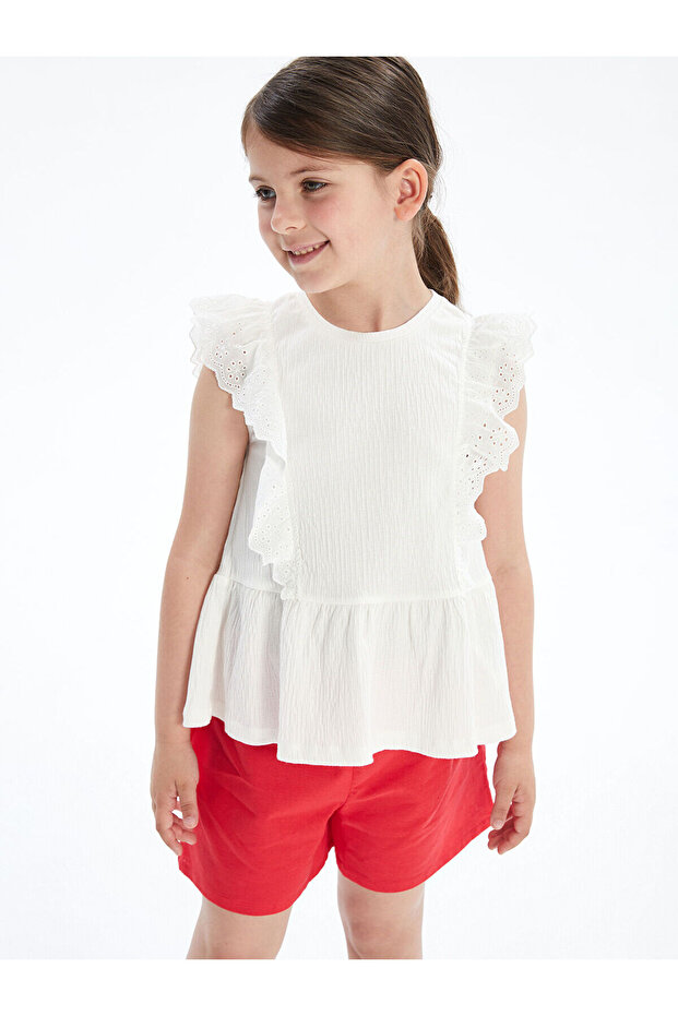 Pleated bicycle collar girl's t-shirt