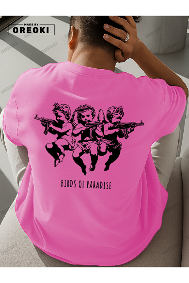 Paradise Birds Printed Cotton Fabric Men's Pink T-Shirt