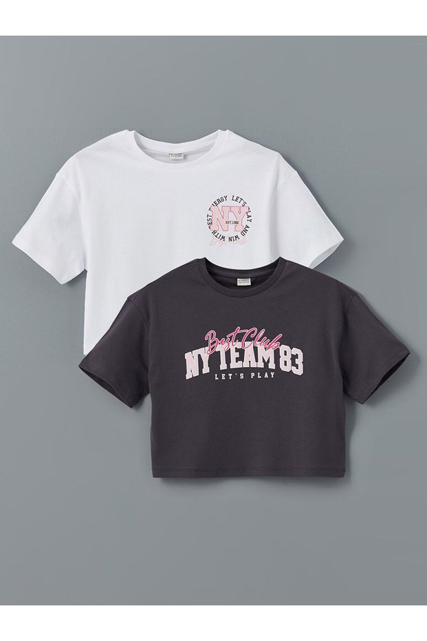 Lcw Kids Crew Neck Girls' Crop T-Shirt 2-Piece