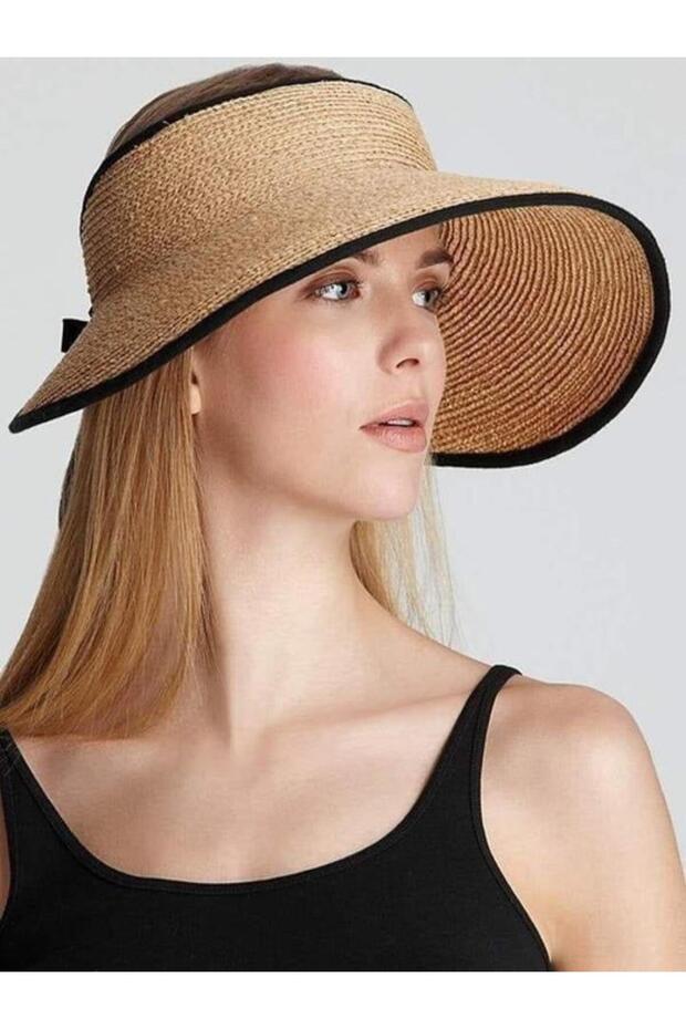 Foldable Wide Brim Visor Straw Hat with Bow