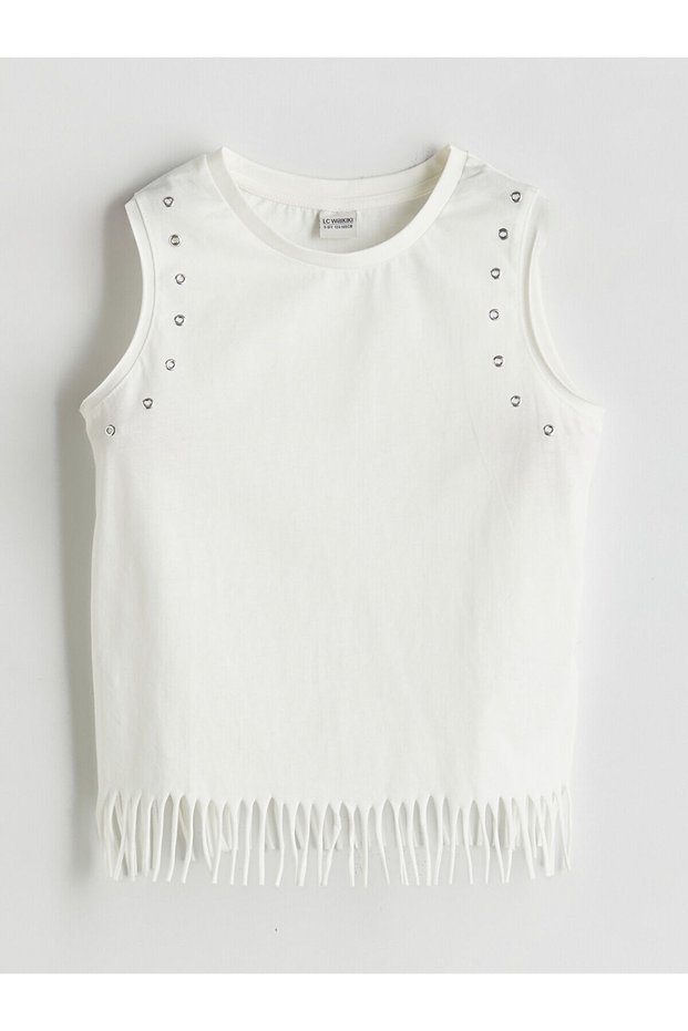 Lcw Kids Ecru Crew Neck Tassel Detailed Girls Crop Tank Top