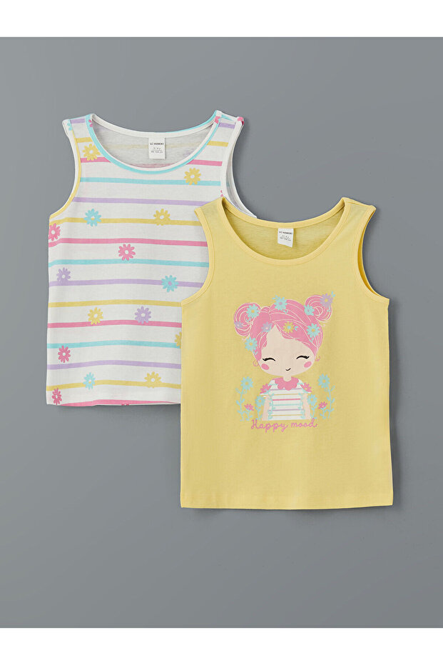 Trendlucky Girls' Printed Undershirt with Oval Collar, 2-Piece Set