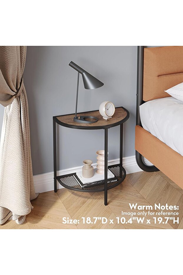 طاولة جانبية نصف دائرية حديثة وبسيطة لغرفة النوم، طاولة جانبية فاخرة مزودة بإضاءة تخزين مزدوجة الطبقات - 5
