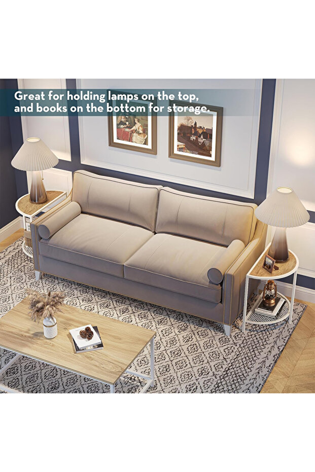 طاولة قهوة جانبية نصف دائرية ذات مستويين مع أرجل قابلة للتعديل - 4