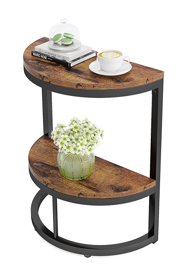 Modern Simple Semicircular Side Table for Bedroom, Double-Layer Storage Light Luxury Side Table - 2