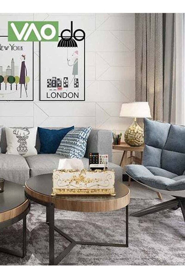 Tissue Box Holder with Storage Function Golden Embossed Design Large Capacity Storage Tissue Box - 3