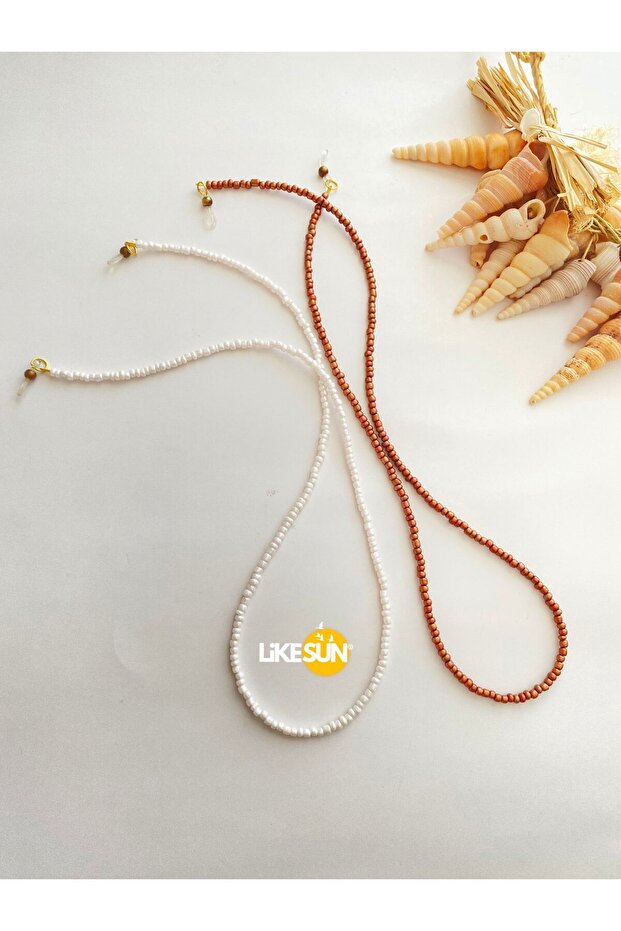 Double Women's Glasses Rope Glasses Chain (Brown-White)