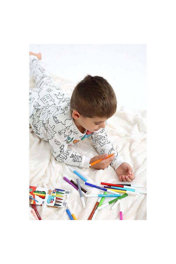 Kısa Kollu Çocuk Boyama Pijaması Boyanabilir Pijama - 2