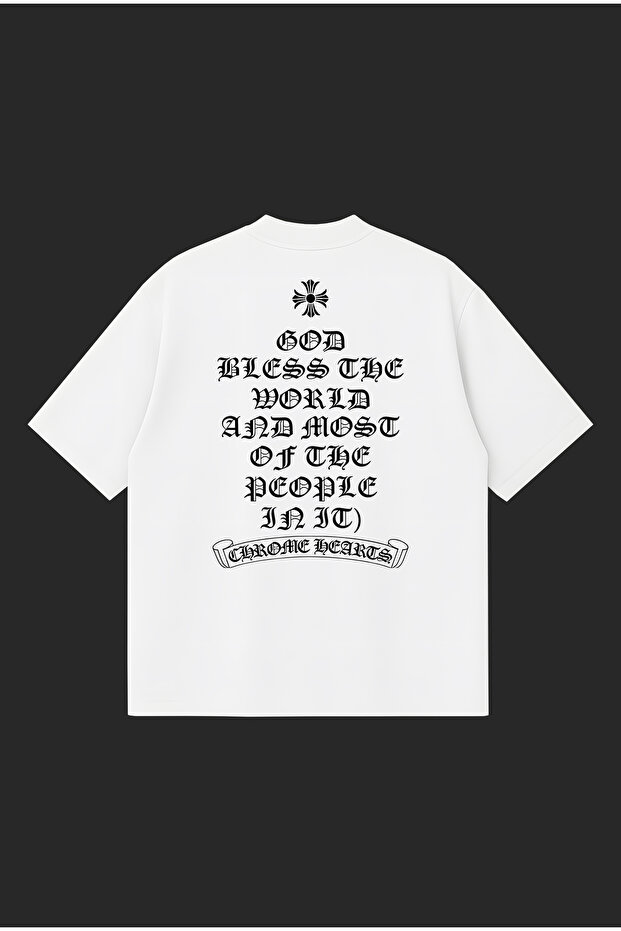 Chromehearts God Bless Boxy Fit Oversized Unisex 100% Cotton Pack Tshirt – Printed T-Shirt |   Streetwear