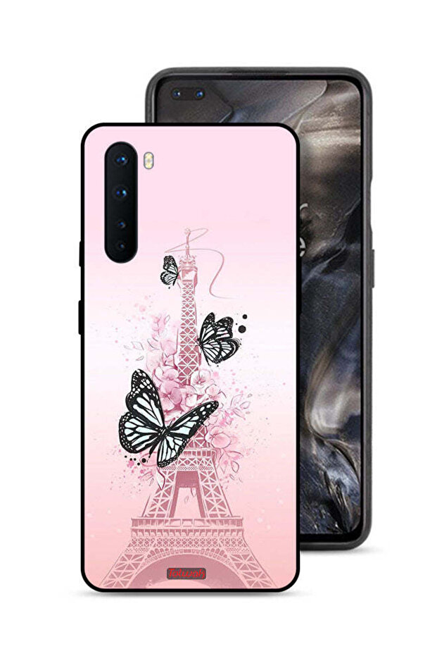 غطاء حماية لهاتف OnePlus Nord بتصميم فراشات على برج إيفل