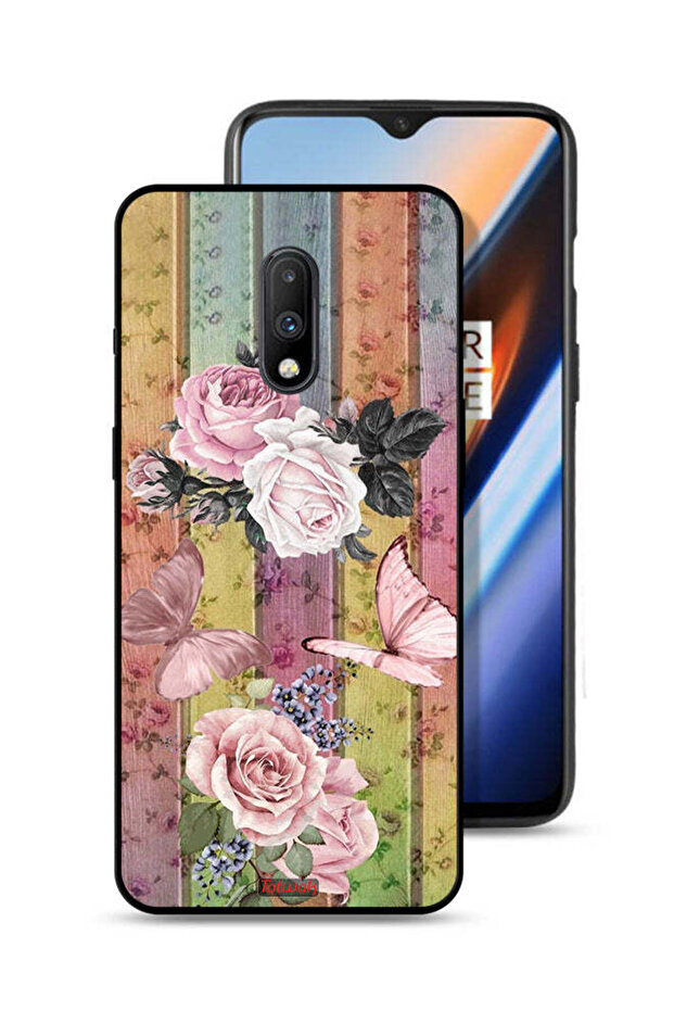 OnePlus 7 Protective Case Cover Peach Butterflies And Roses