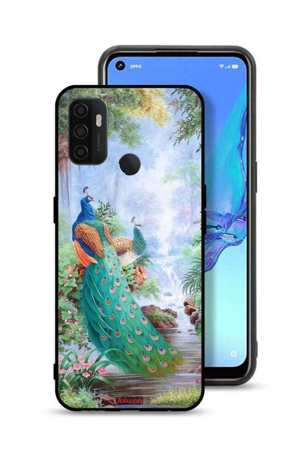 غطاء حماية لهاتف Oppo A32 بتصميم الطاووس