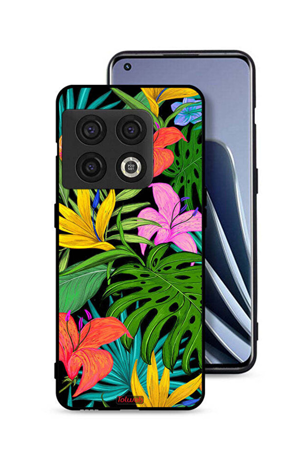 غطاء حماية لهاتف OnePlus 10 Pro 5G بنقشة زهور استوائية وأوراق شجر