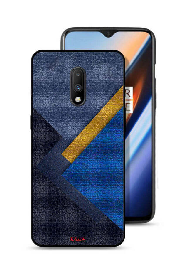غطاء حماية لهاتف OnePlus 7 بنقشة مثلثات جلدية