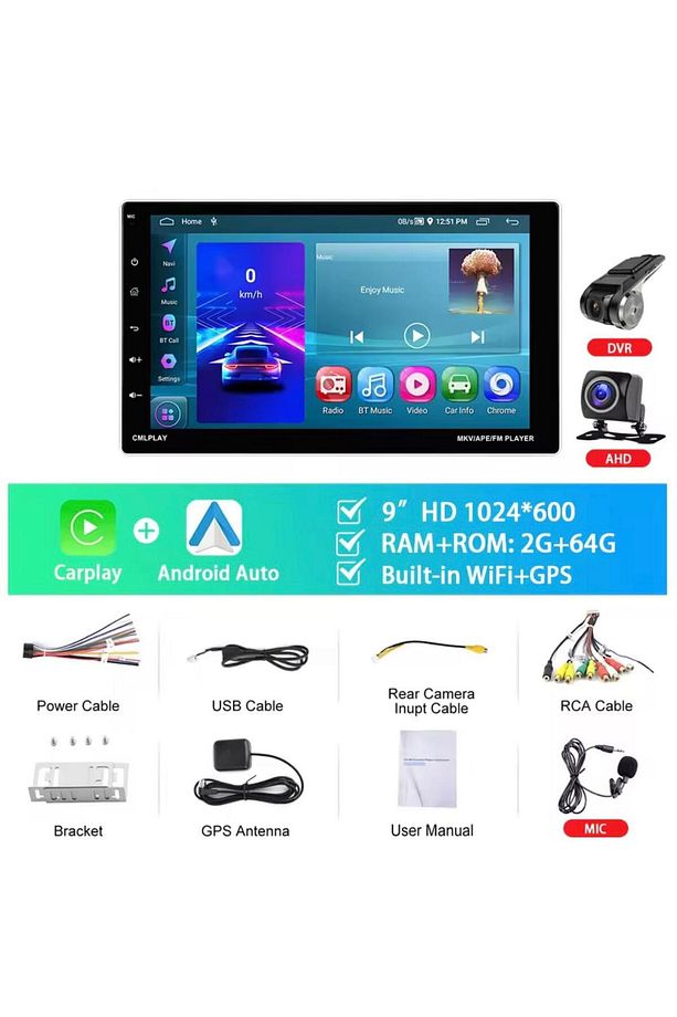 CAR PLAYER ARAÇ MULTİMEDYA 2 RAM 64GB WİFİ GPS CARPLAY ANDROİD 9İNÇ İÇİNDE ÖN ARKA KAMERA MEVCUTTUR - 5