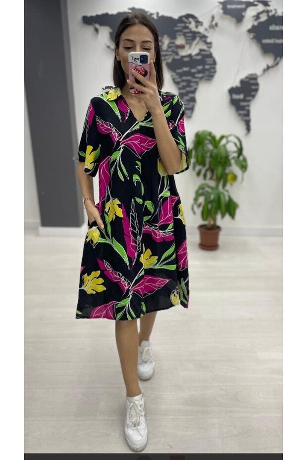Women's Summer Wide Cut Viscose Dress with Pockets