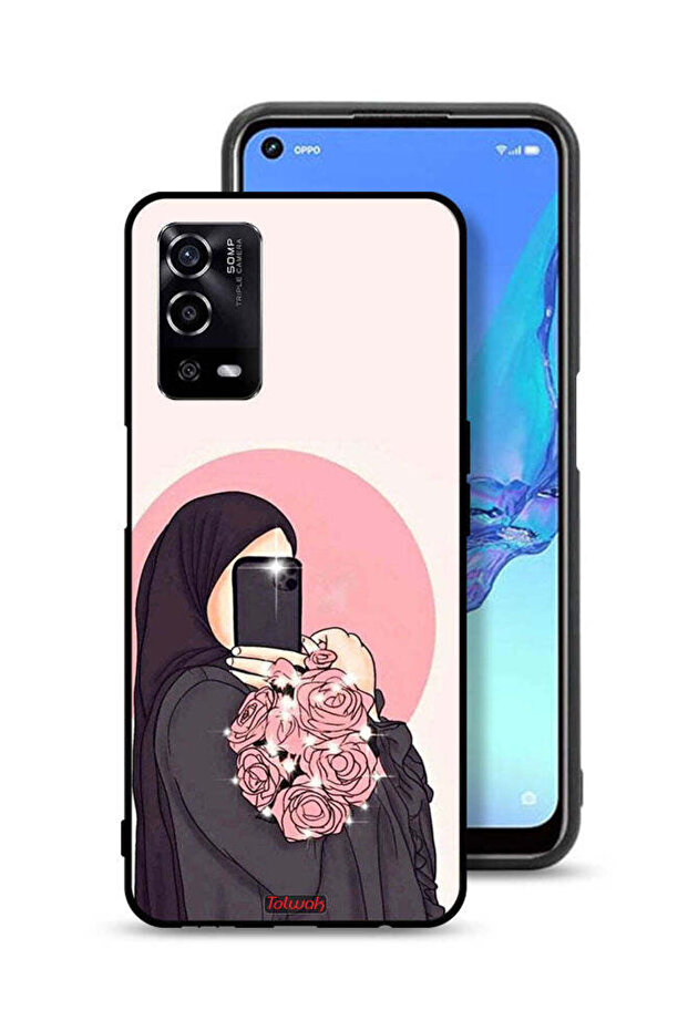 غطاء حماية لهاتف Oppo A55 4G مع فن التقاط صور سيلفي أثناء حمل الزهور
