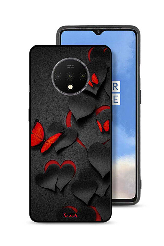 غطاء حماية لهاتف OnePlus 7T بنقشة قلوب وفراشات