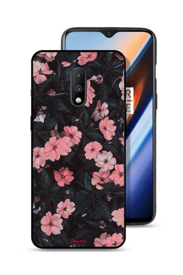 OnePlus 7 Protective Case Cover Peach Small Roses