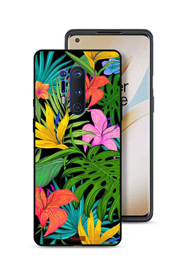 غطاء حماية لهاتف OnePlus 8 Pro بنقشة زهور استوائية وأوراق شجر