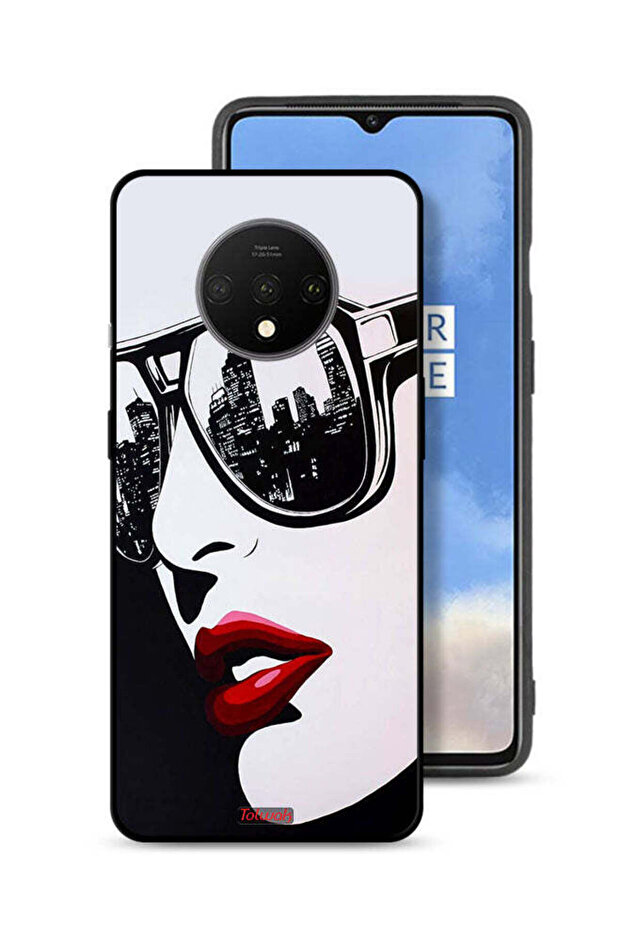 غطاء حماية لهاتف OnePlus 7T بتصميم وجه فتاة وفن تجريدي