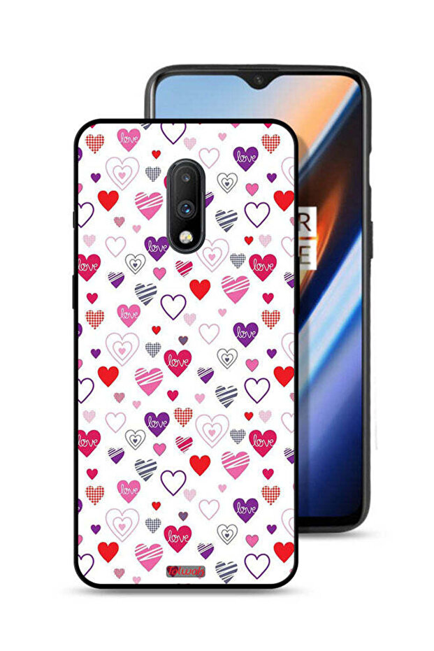 OnePlus 7 Protective Case Cover Hearts Doodle