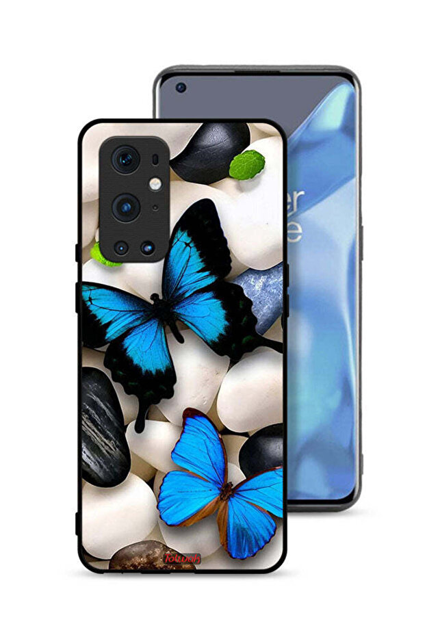 غطاء حماية لهاتف OnePlus 9 Pro 5G بنقشة فراشات على الحجارة