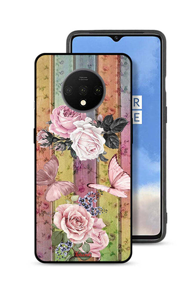 OnePlus 7T Protective Case Cover Peach Butterflies And Roses