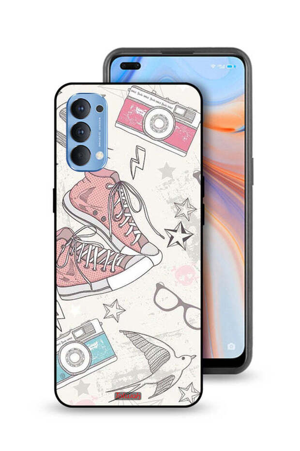 Oppo Reno4 4G Protective Case Cover Canva Shoes And Camera Art