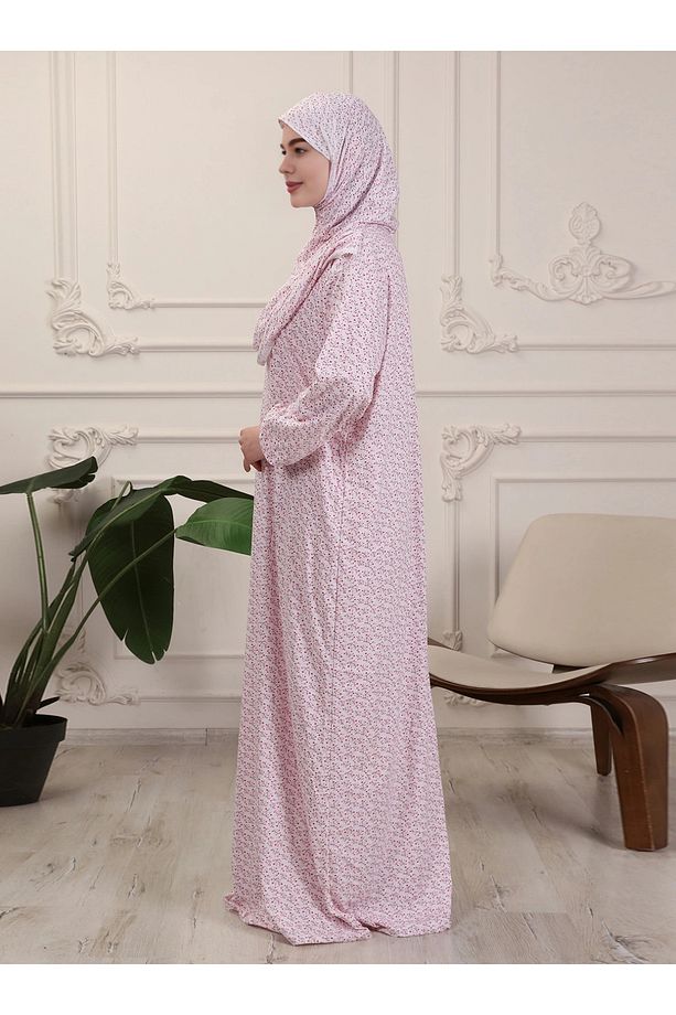 %100 Pamuk Tek Parça Başörtülü Namaz Elbisesi - 2