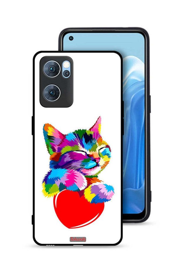 غطاء حماية لهاتف Oppo Reno7 5G بتصميم قطة ملونة