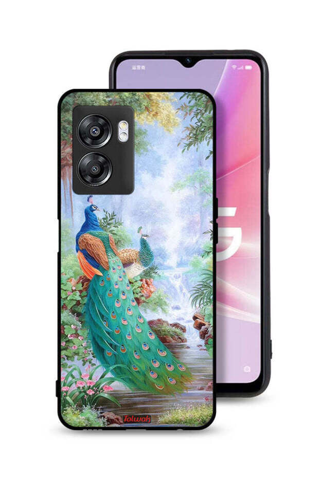 غطاء حماية لهاتف Oppo A57 5G بنقشة الطاووس
