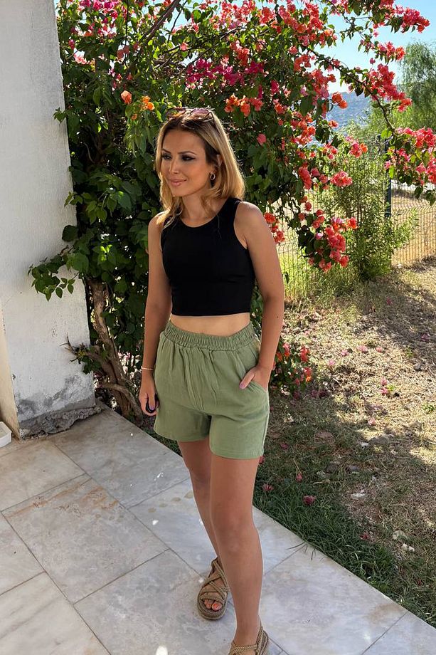 %100 pamuklu müslin kumaş yazlık şort tatil şort - 1