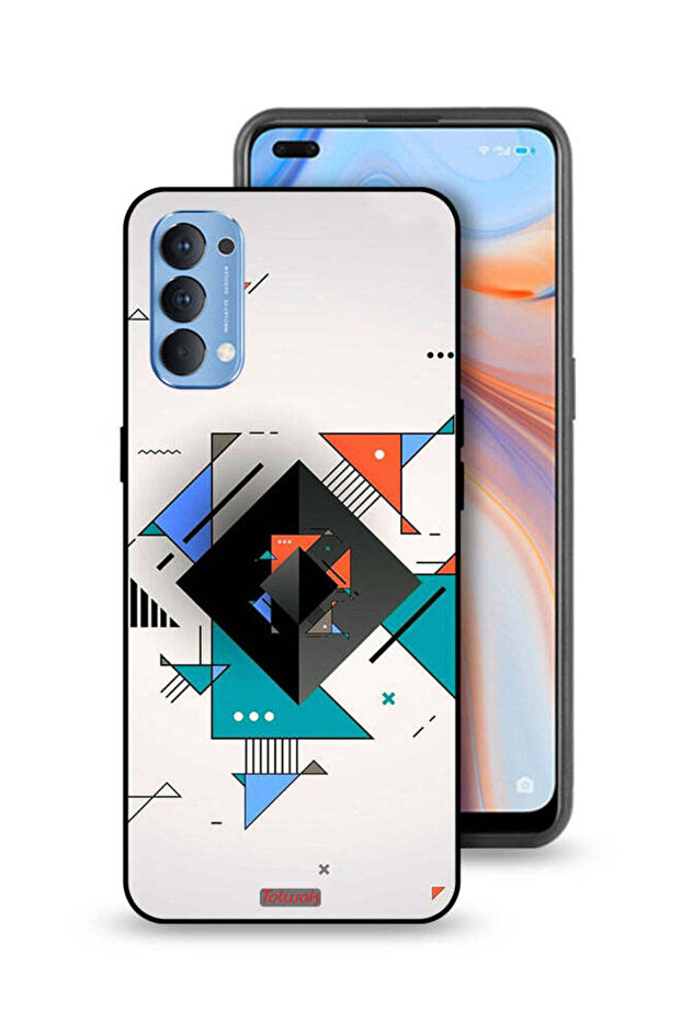 غطاء حماية لهاتف Oppo Reno4 4G بأشكال مربعة ومثلثة ونمط تجريدي
