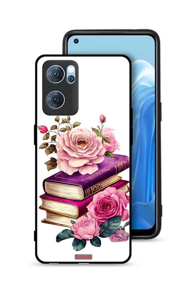 غطاء حماية لهاتف Oppo Reno7 5G بنقشة الورود والكتب
