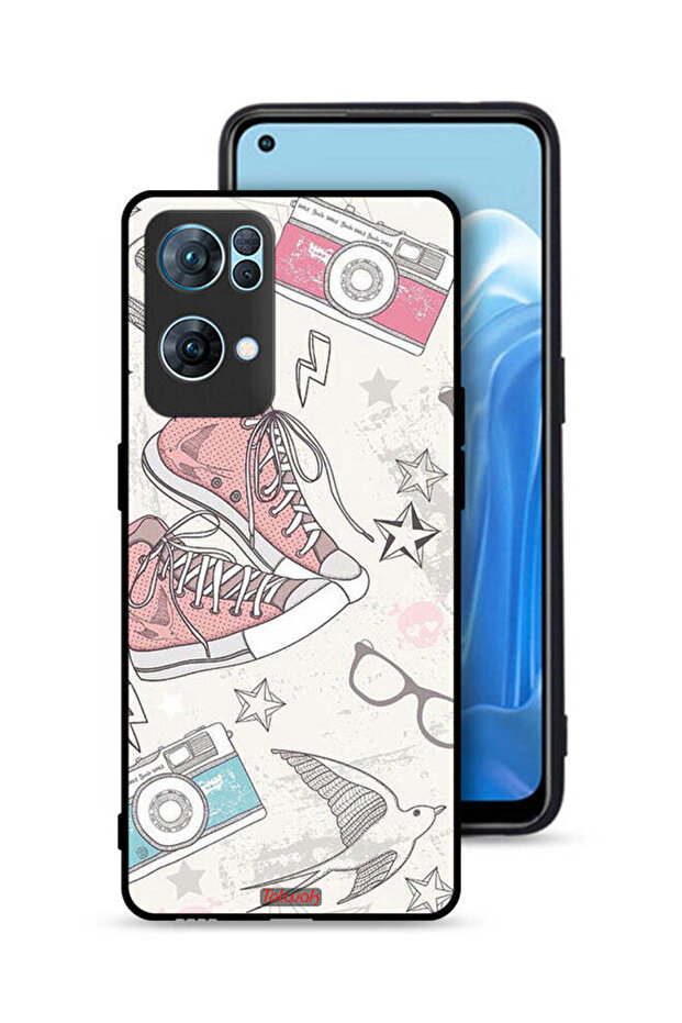 غطاء حماية لهاتف Oppo Reno7 Pro 5G بتصميم حذاء من القماش وفن الكاميرا