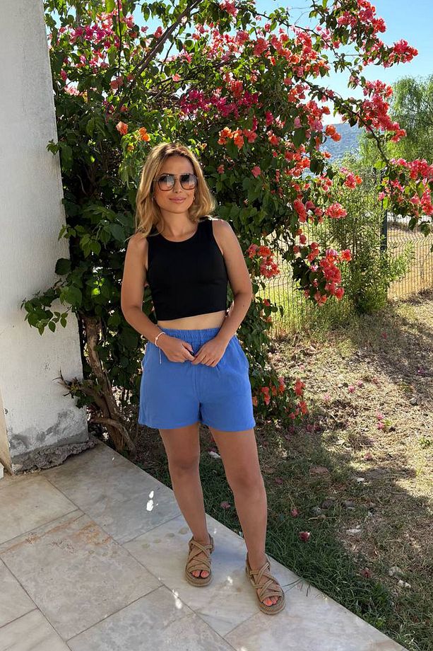 %100 pamuklu müslin kumaş yazlık şort tatil şort - 1