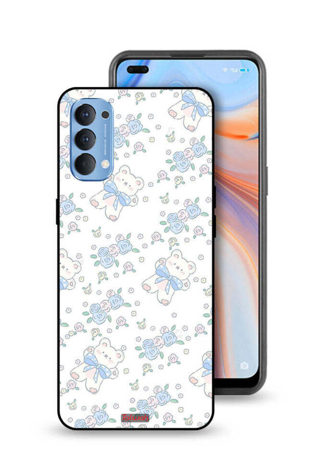 Oppo Reno4 4G Protective Case Cover Cute Teddy Bear And Flowers Icon
