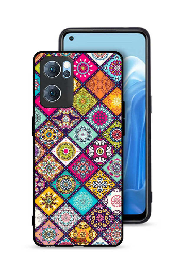 غطاء حماية لهاتف Oppo Reno7 5G بنمط مربعات ماندالا - 1