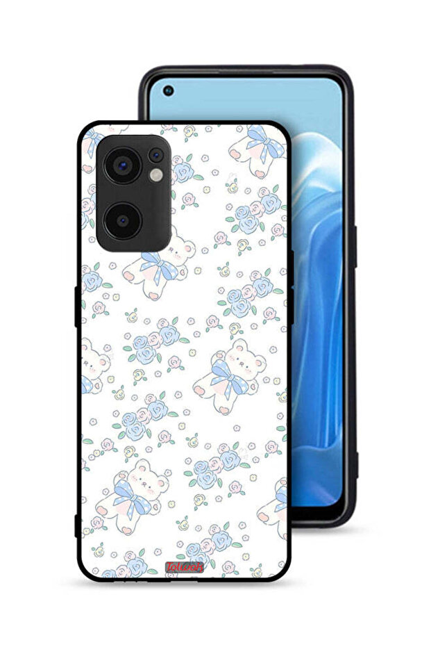 غطاء حماية لهاتف Oppo Reno7 SE 5G برسومات دب تيدي لطيف وزهور