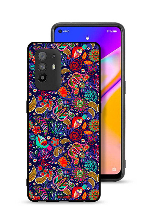 غطاء حماية لهاتف Oppo A95 5G بنقشة طيور وأوراق زهور ملونة