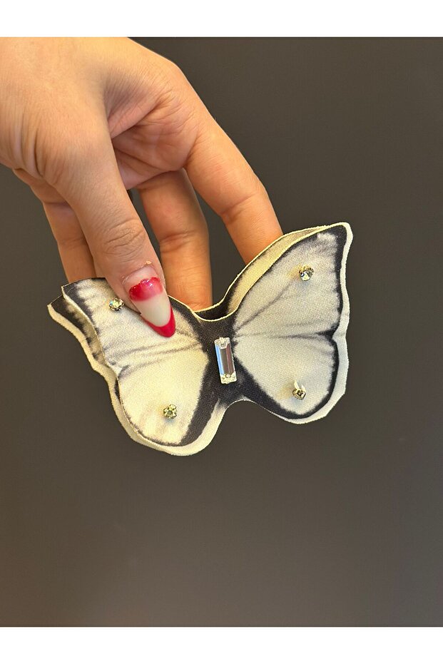 10X8 cm 3D Stone Embroidery Butterfly Embroidery Applique White