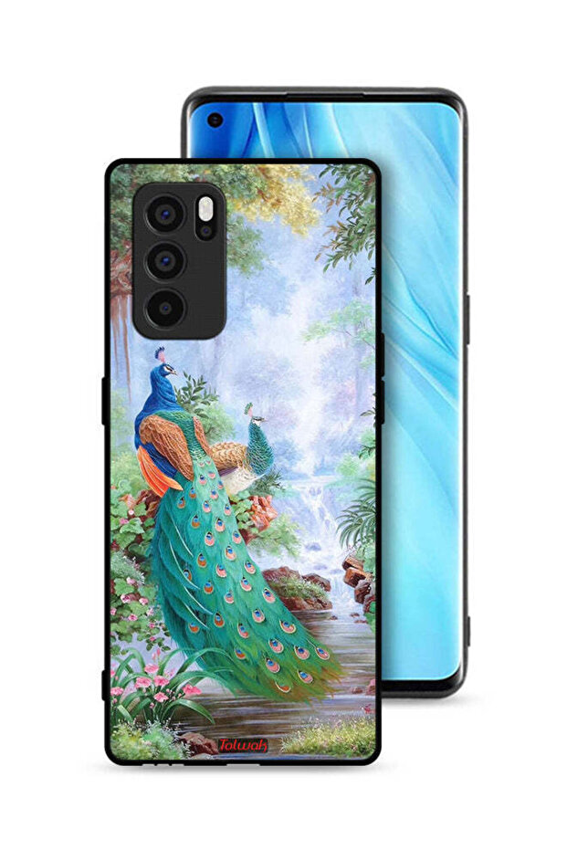 غطاء حماية لهاتف Oppo Reno6 Pro 5G بنقشة الطاووس