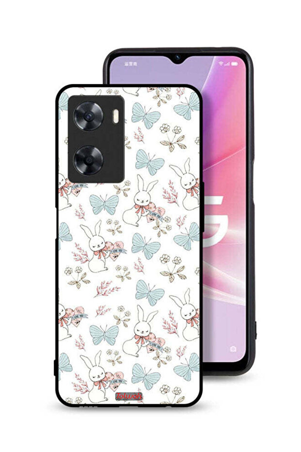 غطاء حماية لهاتف Oppo A77s بطبعة أرنب وفراشات