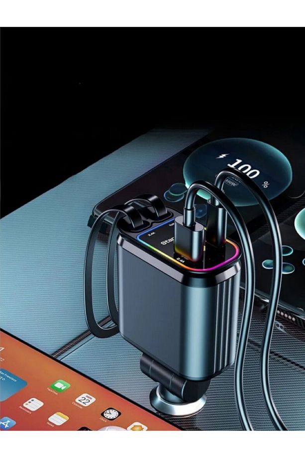 Usb C Type-C Araç Şarj Aleti 4'ü 1 Arada Araç Çakmaklık Hızlı Şarj 66w Starlight Işık - 4