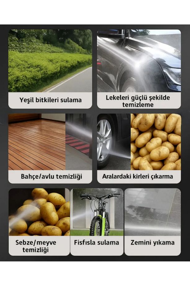 21V 12.000 mAh Turbo Kablosuz Akülü Basınçlı Yıkama Tabancası – Araç, Motor Cam & Bahçe 62 Bar - 4