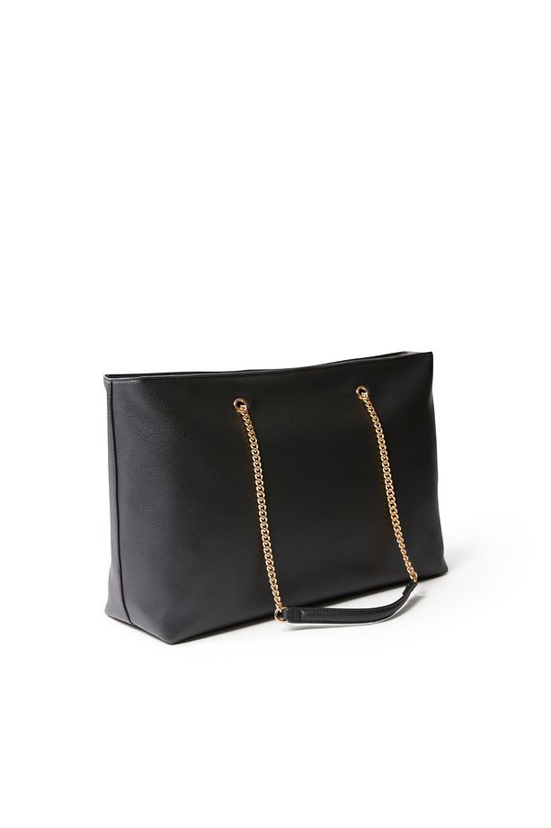 Minimal Monogram Chain Siyah Kadın Tote - 4