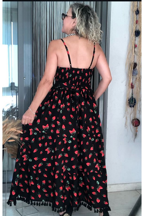 Çilek Desen Püsküllü Dokuma Elbise - 3