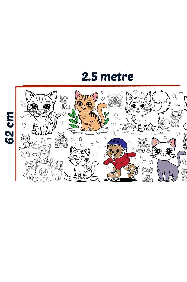 Sevimli Kediler Dev Boyama Kağıdı 2.5 metre x 62 cm Kağıt Aktivite Rulosu - 4